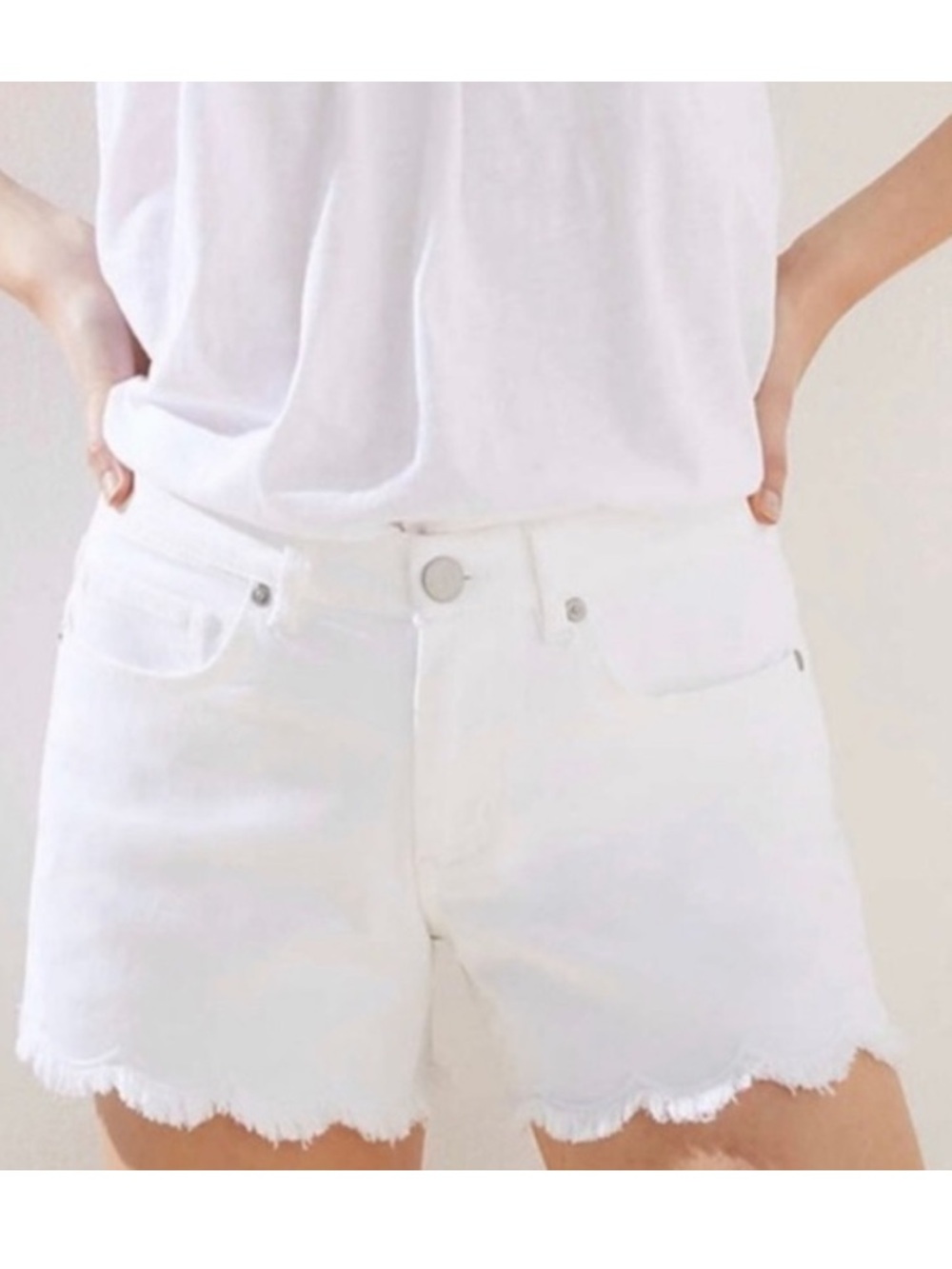 Loft White Cream Scalloped Hem Jean Shorts